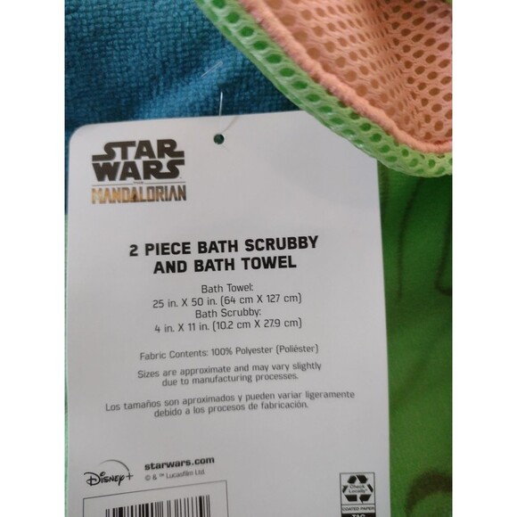 Baby Yoda Bath Scrubby and Bath Towel Set, 100% Polyester Disney Star Wars - Picture 3 of 5